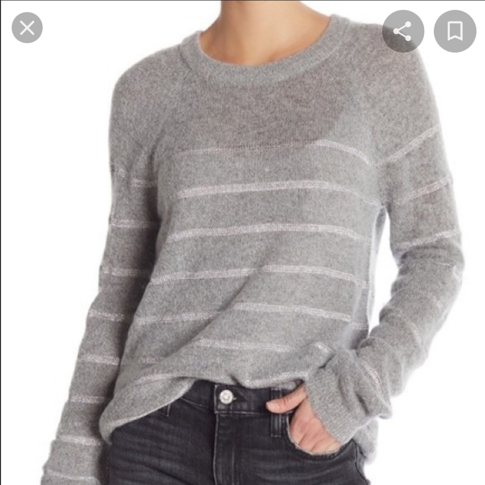 NWOT Current/Elliot Metallic Stripe Gray Crew Neck Sweater Sz 1, Small